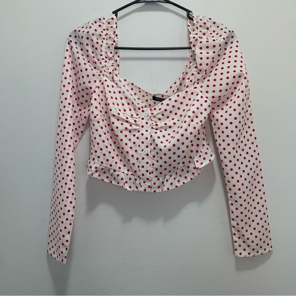 Nasty Gal Off the Shoulder Polka Dot Crop Top Size 2